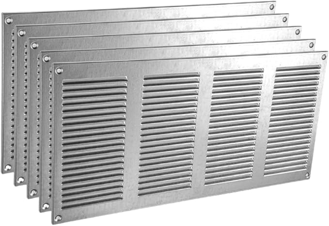 Vent Systems 16" x 8" Inch (Overall Dimensions) Pack of 5 - Galvanized - Air Vent Cover Metal Air Return Grill with Built-in Pest Guard Screen HVAC Vent Duct Cover for Home Improvement
