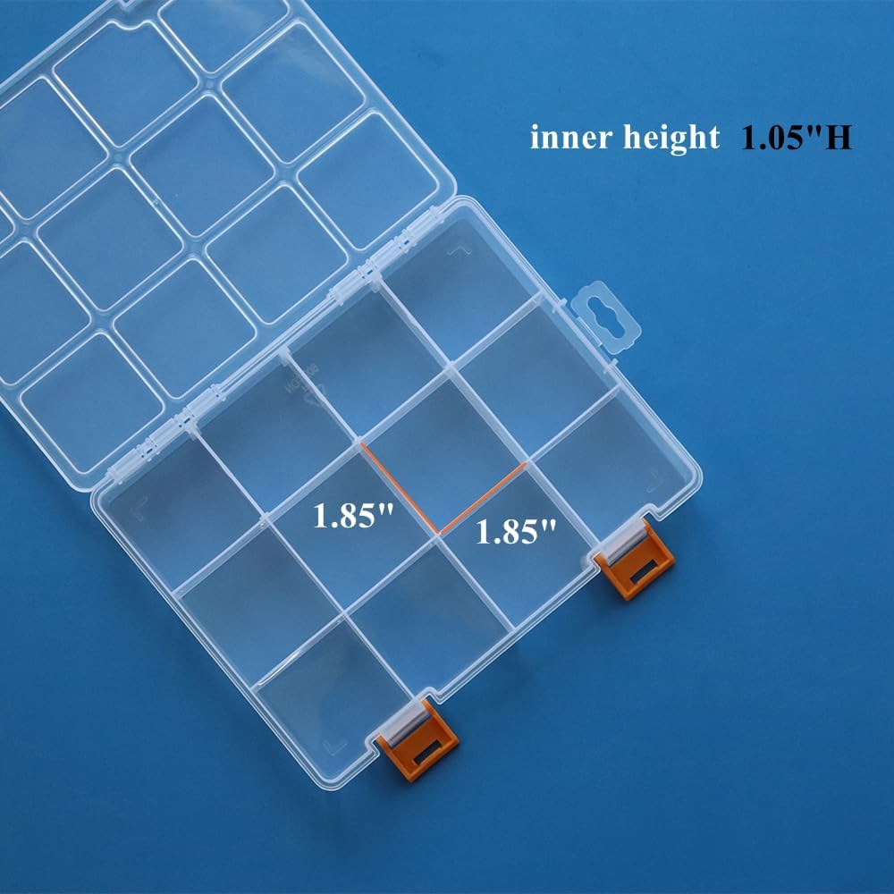 BangQiao 4 Pack 12 Grids Clear Plastic Storage Box with Dividers, Transparent Organizer Container Case for Small Parts, Bead, Button, Jewelry, Diamond, Craft Supplies,Sewing Kit, DIY Accessories