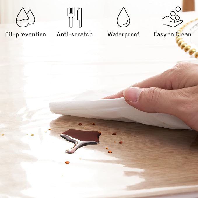 Clear Plastic Tablecloth Protector Rectangle 54x120 inch Waterproof Oilproof Stain Resistant Wipeable Table Cover for Dining Tables
