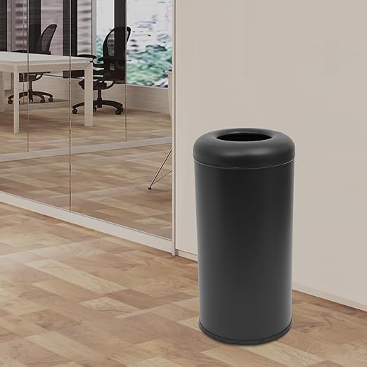 15.48 Gallon Commercial Trash Can, Black Open Top Outdoor Indoor Waste Container Stainless Steel Large Garbage Enclosure with Lid, 15 x 30.7 inch