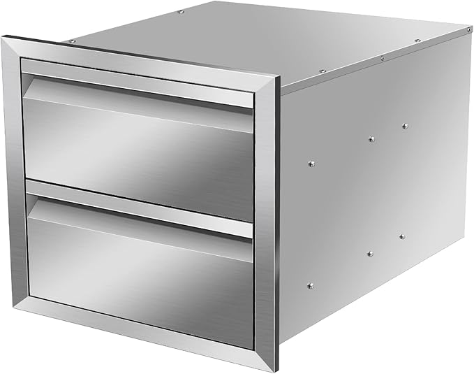 Outdoor Kitchen Drawers, Box Frame Style Flush Mount BBQ Drawer w/Stainless Steel Handle, BBQ Island Drawers For Patio Grill Station,Double Drawers
