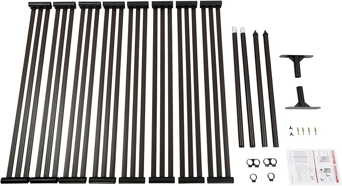Outdoor Privacy Screens Freestanding, 47" W x 59" H Metal Slatted Decorative Screen and Panels with Stand, Brown Backyard Privacy Panels for Garden Patio