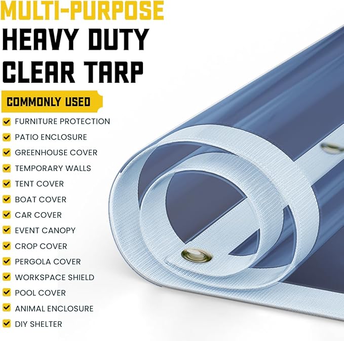 Core Tarps 20 Mil Extreme Heavy Duty Clear Tarp with Gromments - 16x20ft Super Clear Tarps Heavy Duty Waterproof Vinyl Tarpaulin, Transparent Tarp for Outdoor, Camping & Construction, Clear Blue