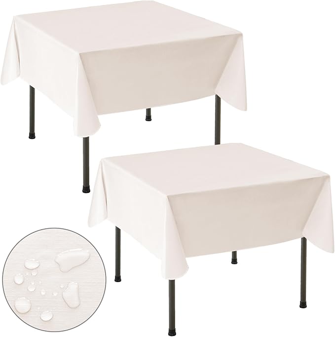 Nasitos 2 Pack Vinyl Square Table Cloth 54x54 Inch-Beige Waterproof Oil-Proof Card Tablecloths, Wipeable Spill-Proof Square Flannel Backed Small Tablecloths for Coffee Table, Indoor&Outdoor