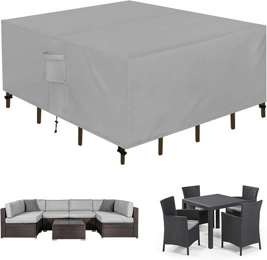 Easy-Going Square Patio Furniture Cover Waterproof Outdoor Dining Table and Chair Cover Anti-UV Outside Sectional Sofa Set Covers (126"L x 126"W x 32"H, Grey)