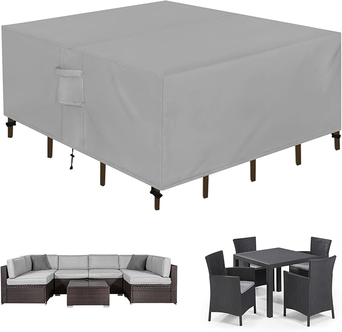 Easy-Going Square Patio Furniture Cover Waterproof Outdoor Dining Table and Chair Cover Anti-UV Outside Sectional Sofa Set Covers (64"L x 64"W x 28"H, Grey)