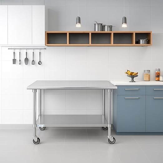 Hally Stainless Steel Table for Prep & Work 24 x 36 Inches with Caster Wheels, NSF Commercial Heavy Duty Table with Undershelf and Galvanized Legs for Restaurant, Home and Hotel