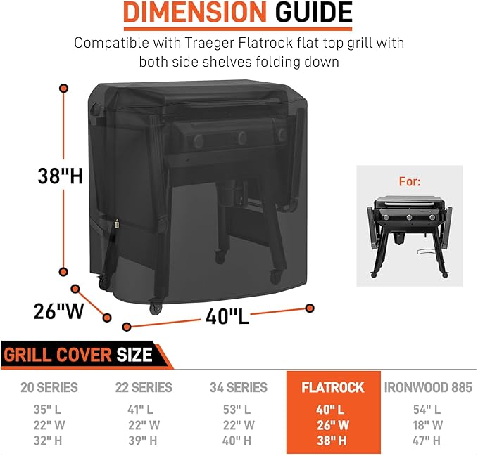 Arcedo Grill Cover Compatible with Traeger 33-Inch Flatrock Flat Top Gas Griddle, Heavy Duty Waterproof Outdoor BBQ Cover Full Length Weatherproof Grill Accessory BAC751