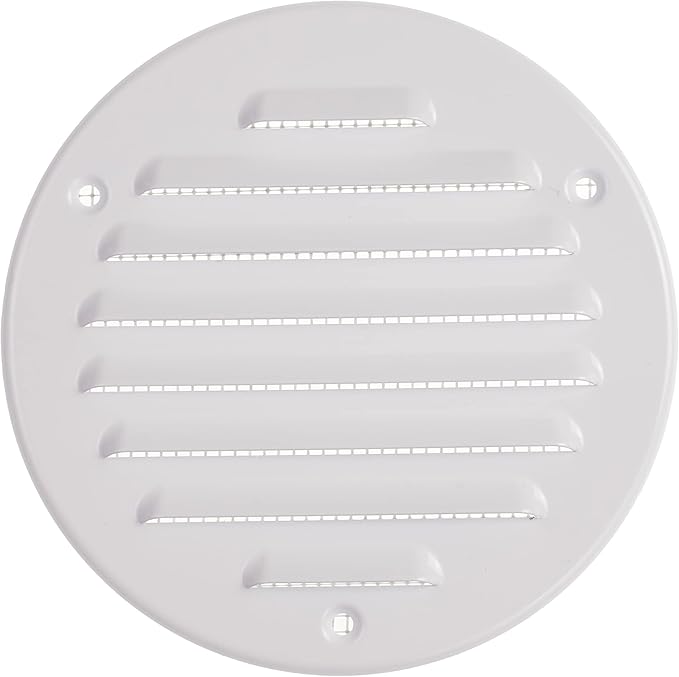 Vent Systems - 4 Inch (Inner) White Metal Round Soffit Air Vent Grille Cover, Register air Vent Deflector, Louver - Built-in Mesh - HVAC for Bathroom, Home Office, Kitchen 5 Inch (Outer)