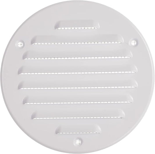 Vent Systems - 4 Inch (Inner) White Metal Round Soffit Air Vent Grille Cover, Register air Vent Deflector, Louver - Built-in Mesh - HVAC for Bathroom, Home Office, Kitchen 5 Inch (Outer)