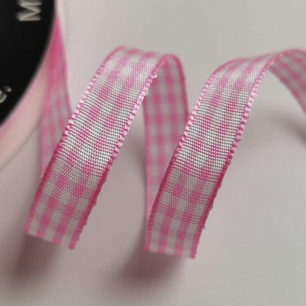 Pink Gingham Plaid Checked Ribbon 25 Yards Each Roll 100% Polyester (3/8",Pink)