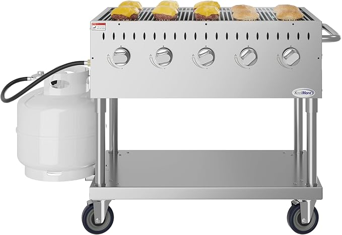 KoolMore 36 in. Commercial 5-Burner Mobile Outdoor Propane Grill in Stainless Steel (KM-CGM-36)
