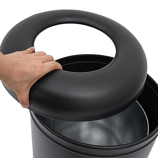 15.5 Gallon Commercial Trash Can, Round Open Top Waste Bin for Indoor and Outdoor, Stainless Steel Trash Bin with Lid, Durable Metal Garbage Can for Restaurant, Kitchen, Office, Black