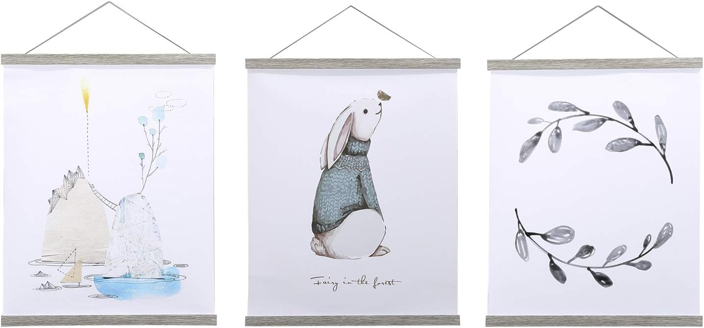 Ywlake Magnetic Poster Hanger, 10x10 10x32 10x20 Poster Frame Wood Wooden Magnet Print Posters Dowel Scroll Hanger Hangers Hanging Kit for Walls Map Canvas Artwork (Grey, 10")