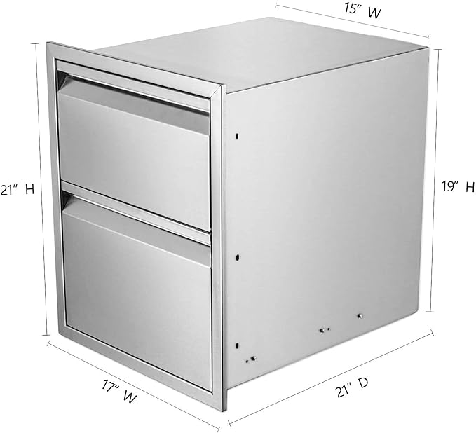 Outdoor Kitchen Single Drawer with Paper Towel Holder Combo Works with Your Grilling or Prep Zones Flush Mount for Outdoor Kitchen Island, 17" W x 21" H x 21" D