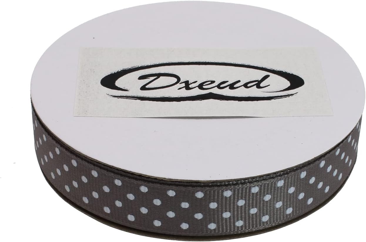 Polka Dot Grosgrain Ribbon 25 Yard Each Roll 100% Polyester (5/8", Gray)