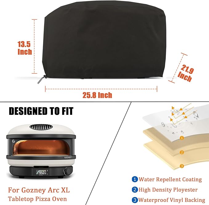 Pizza Oven Cover for Gozney Arc XL, Heavy Duty 600D Waterproof Outdoor Table top Pizza Oven Accessories for Gozney Arc XL Gas Pizza Oven Cover Black