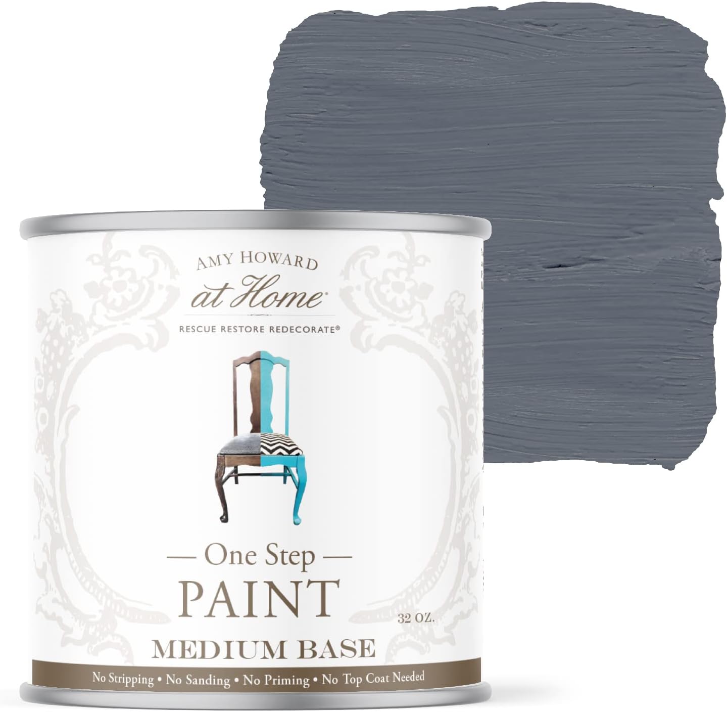 AMY HOWARD AT HOME Chalk-Based One Step Paint for Furniture, Cabinetry, Decor, Finish, and More | No Stripping, Sanding, or Priming | Medium Base | 32 Ounce | Vanderbilt Gray