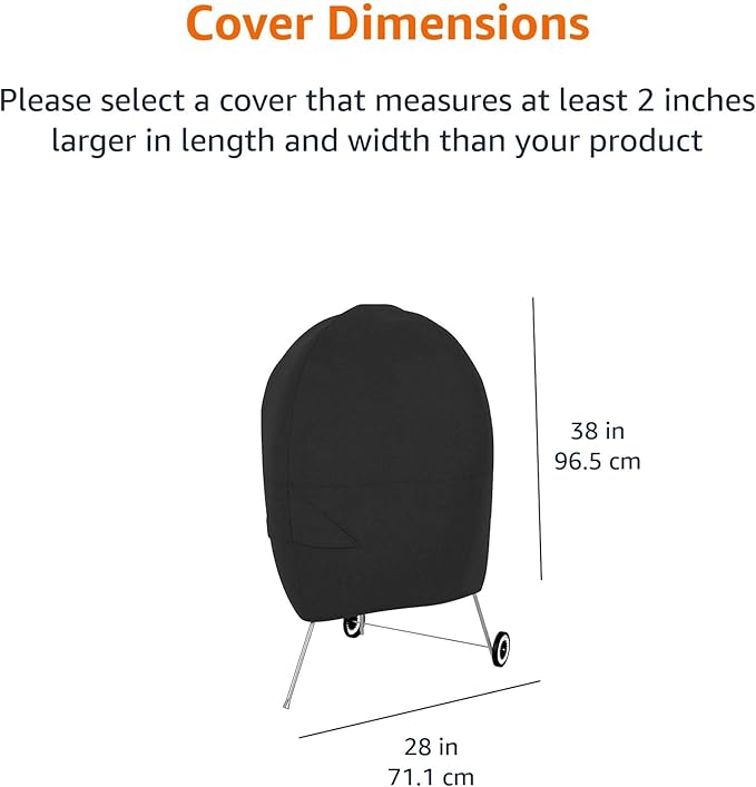 Amazon Basics Waterproof Anti-UV Durable Grill Cover for Outdoor Charcoal Kettle, BBQ, 28"L x 28"W x 38"H, Black