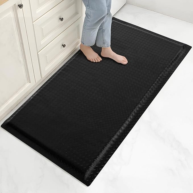 3 x 5 FT Anti Fatigue Mats Industrial 15/16 Inch Thick Soft Sponge Ergonomic Mat Durable Heavy Duty Diamond Plate for Standing Non Slip Industrial Grade Floor Mat for Leg & Back Pain (Black)