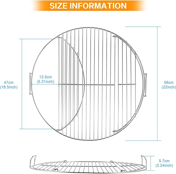 Coolbird Hinged Cooking Grate for 22 Inch Charcoal Grill, Iron Replacement Grill Grate with
