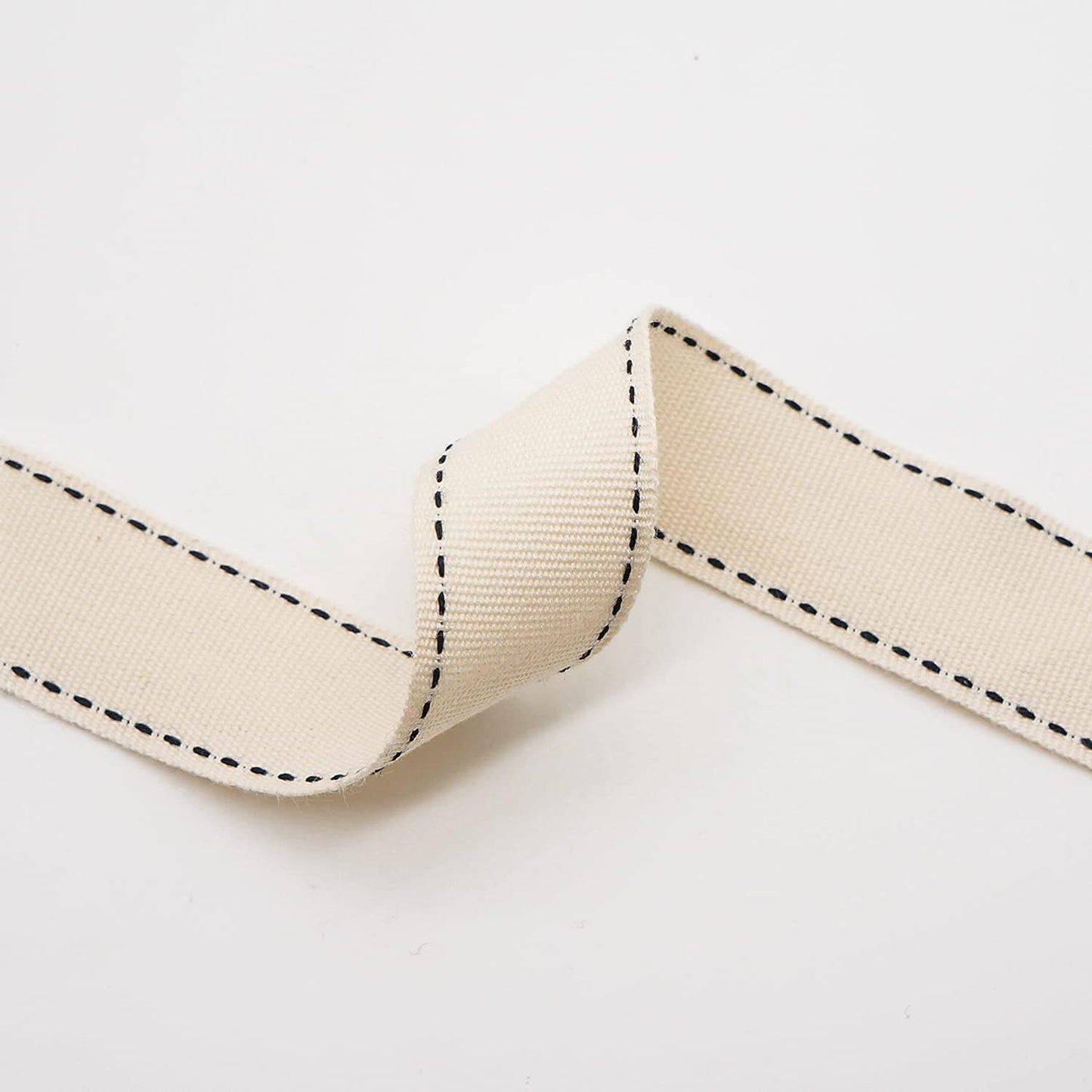 CT CRAFT LLC Ivory Cotton Black Stitched Ribbon 7/8" x 10 Yards for Home Décor Gift Present Wrapping DIY Crafts Birthday Wedding Bouquet Christmas