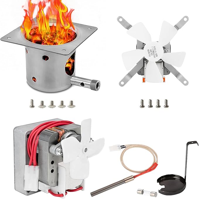 Pellet Grill Replacement Parts for Traeger, Pit Boss Wood Pellet Grills, Upgraded Auger Motor, Grill Induction Fan, Fire Burn Pot and Hot Rod Igniter, Grill Parts with Ash Remover, Screws and Fuse