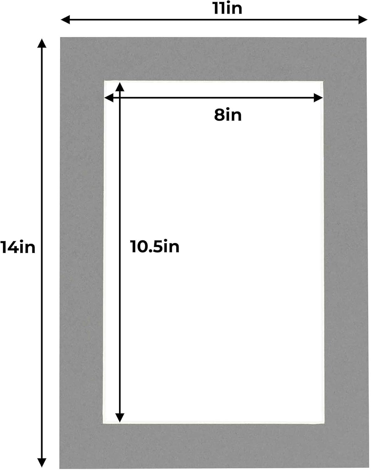 11x14 Mat for 8.5x11 Photo - Precut Mid Grey Picture Matboard for Frames Measuring 11 x 14 Inches - Bevel Cut Matte to Display Art Measuring 8.5 x 11 Inches - Acid Free Pack of TEN MATS