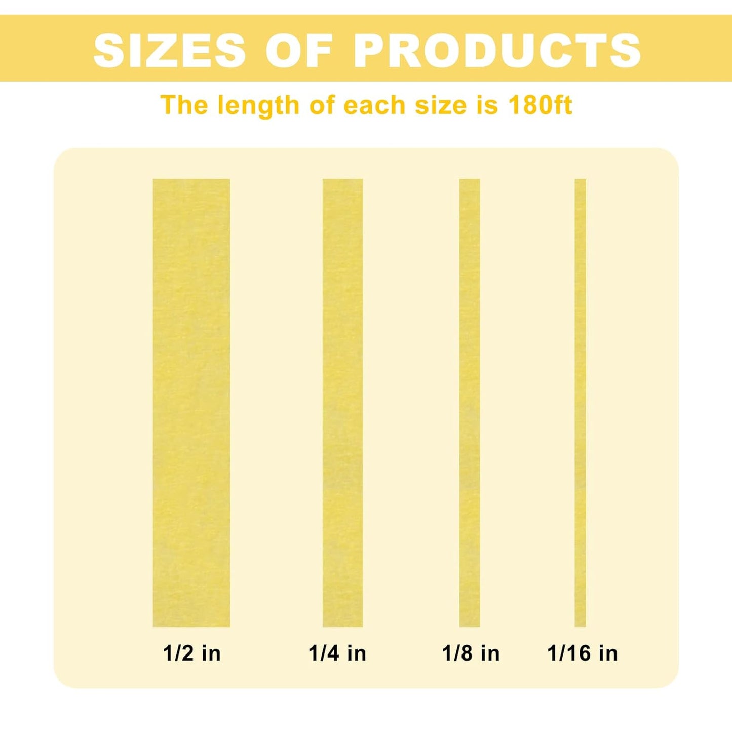 4 Rolls Fine Line Tape - Medium Tack Pinstripe Tape, Fineline Masking Tape in 1/16, 1/8, 1/4 and 1/2 Inch Wide x 60 Yard Long, Painters Masking Tape for DIY Car Auto Paint Art