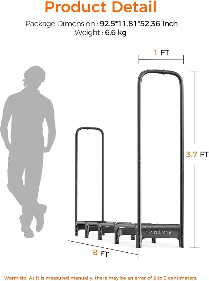8ft Firewood Rack Outdoor with Cover, Heavy Duty Wood Racks Outdoor for Firewood, Indoor Firewood Storage Log Rack with Cover Wood Holder Set Black