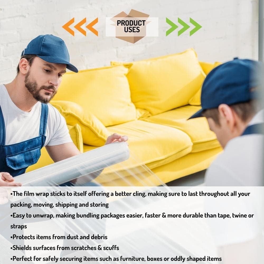 (4 Rolls) Hand Stretch WRAP Shrink Film 15 x 1500 x 90 Gauge + Free Stretch W.