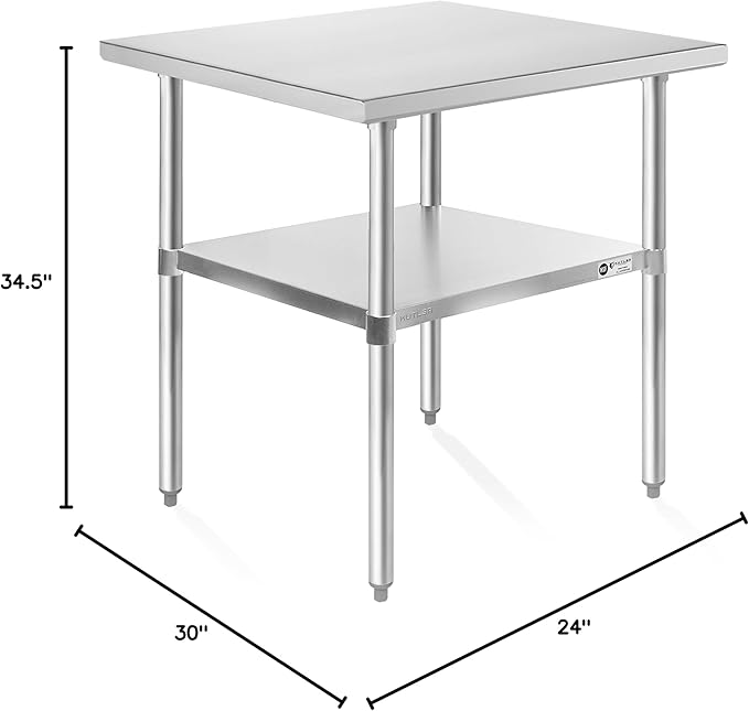 KUTLER Stainless Steel Table 24 x 30 Inches, NSF Heavy Duty Commercial Kitchen Prep and Work Table with Undershelf for Restaurant, Hotel, Home