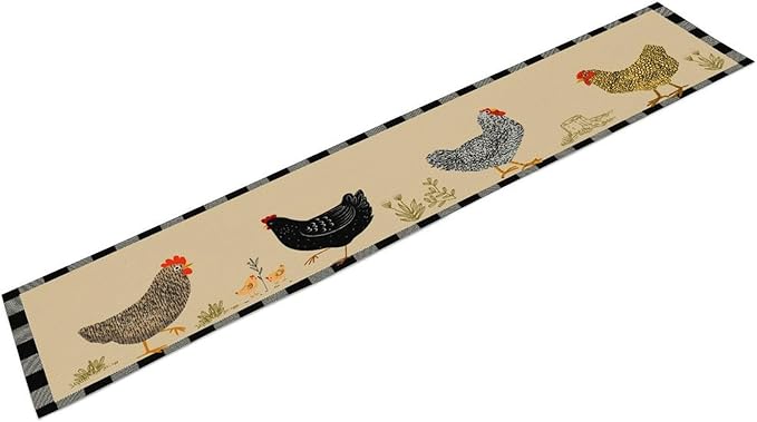 Farmhouse Roosters Chickens Table Runners, Black White Buffalo Plaid Vintage Rustic Animal Table Runner for Wedding Coffee Dining Table Party Home 13x60in