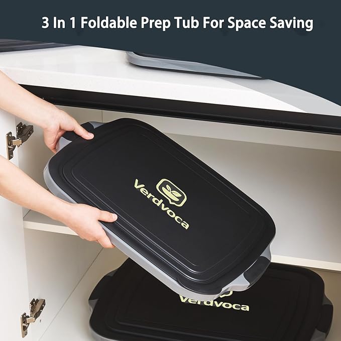 2 Pcs 16L Black Collapsible BBQ Prep Tub