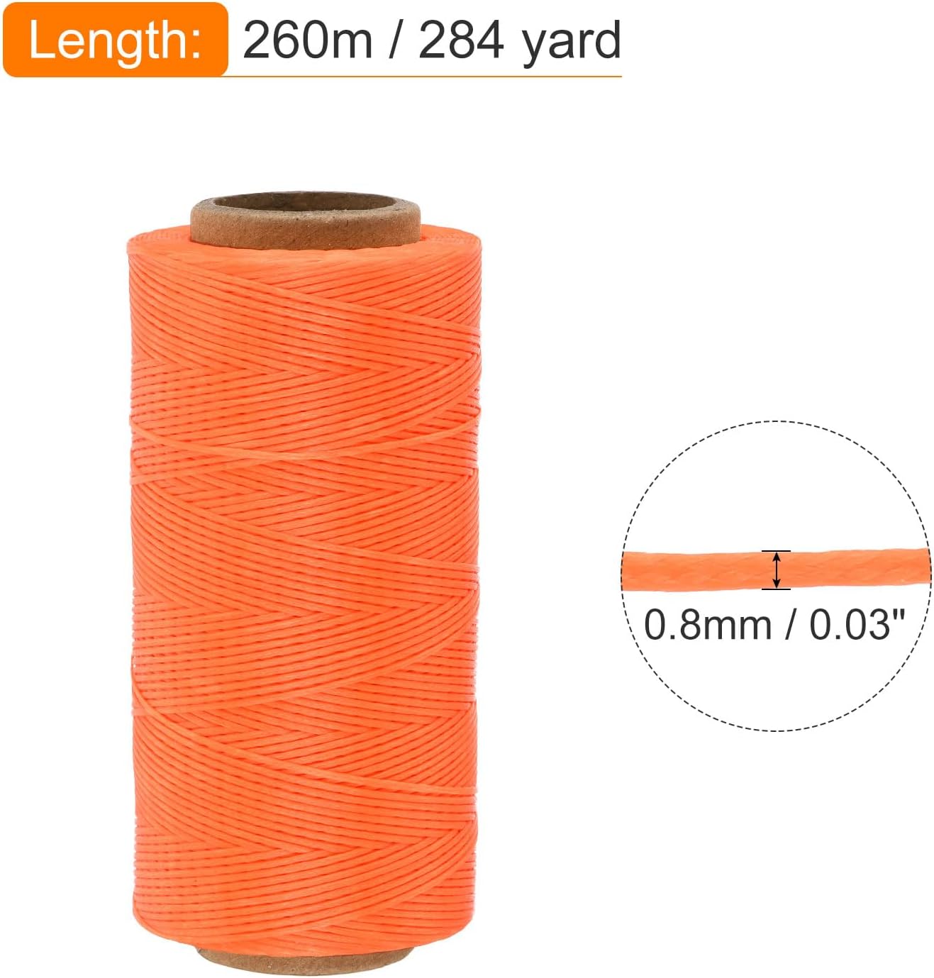 MECCANIXITY Waxed Thread,284 Yard 0.8mm 150D Flat Wax Thread Polyester Waxed String for Leather Sewing Hand Weaving Book Binding Home Decoration,Bright Orange