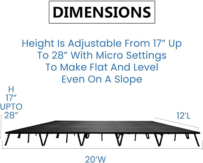 12’x20' MYSTAGE 15 Stage Platform - Portable, Folding Lightweight Aluminum Performance Deck with Adjustable Height 17"-28" - US Patented Design