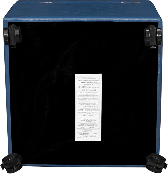 Homebeez Faux Leather Storage Ottoman with Steerable Rolling Wheels, 17.7" Square Small Foot Rest Stool Tufted Cube Footstool with Hinged Lid, Load 300 lb, for Living Room, Bedroom, Entryway, Blue