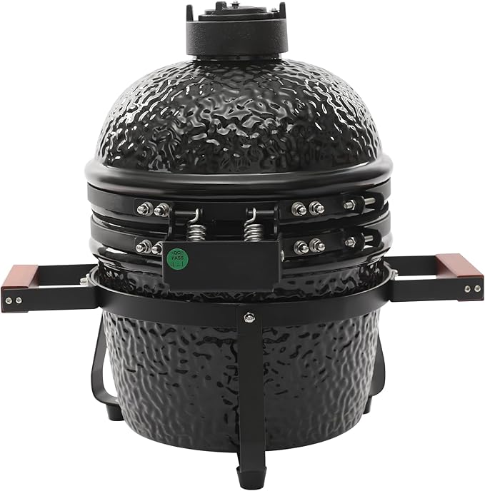 13 Inch Ceramic Charcoal Grill, Portable BBQ Smoker for Grilling & Smoking, Outdoor Patio Backyard Cooking, Movable Ceramic Barbecue Grill with Temperature Gauge