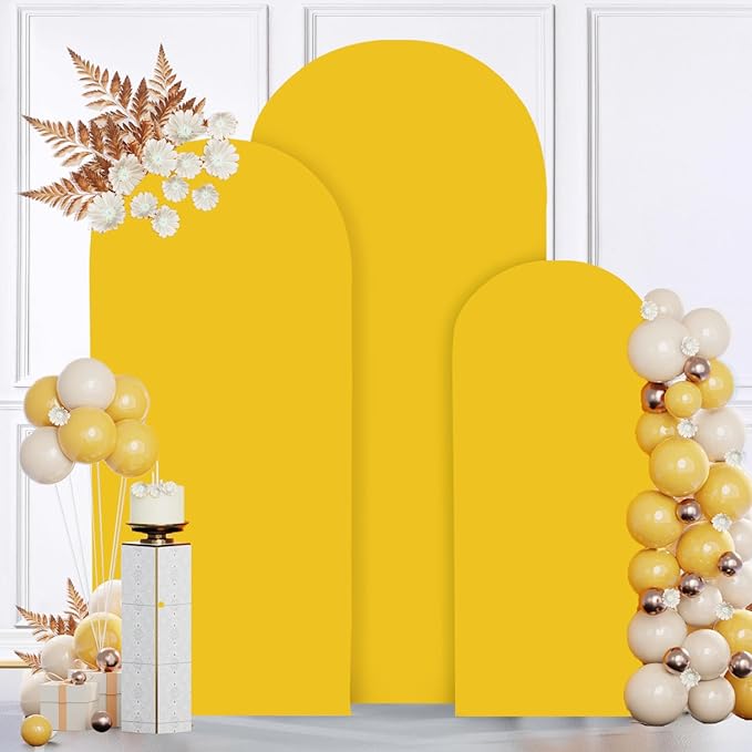 MODFUNS Set of 3 Wedding Arch Cover Gold Spandex Arch Backdrop Cover 5&6&7ft Fitted Round Top Arch Cover Stretchy Backdrop Chiara Arched Frame Cover 2-Sided Arch Covers for Holiday Wedding Banquet