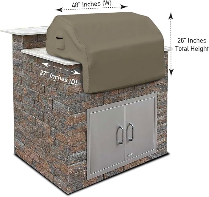 Covers & all Built-in Outdoor Grill Cover, Durable 12 Oz Waterproof Cover Max Material with Air Pocket & Elastic for Snug Fit (48" W x 27" D x 26" H Inches, Beige)