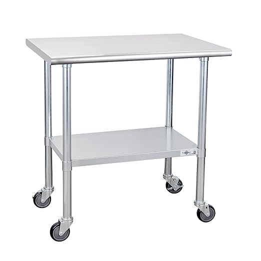 Profeeshaw Stainless Steel Table with Wheels, 24x36 Inch - NSF Commercial Kitchen Prep & Work Table with Undershelf and Galvanized Legs for Restaurant, Bar, Utility Room and Garage - Heavy Duty