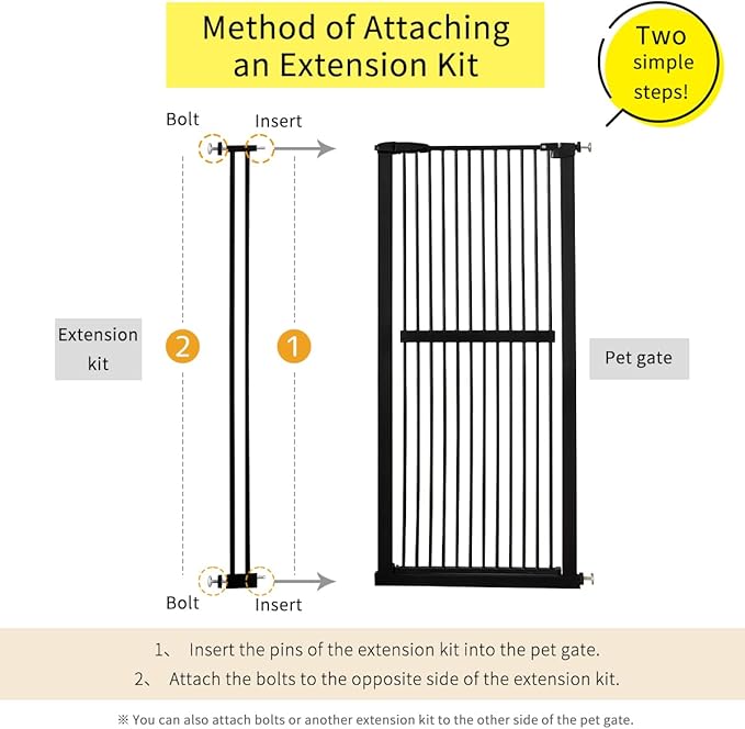 Lumizone Extra Tall Pet Gate 55.12" High Pressure Mounted 4.13" Wide Extension kit 1.37" Gap (4.13" W, Black)