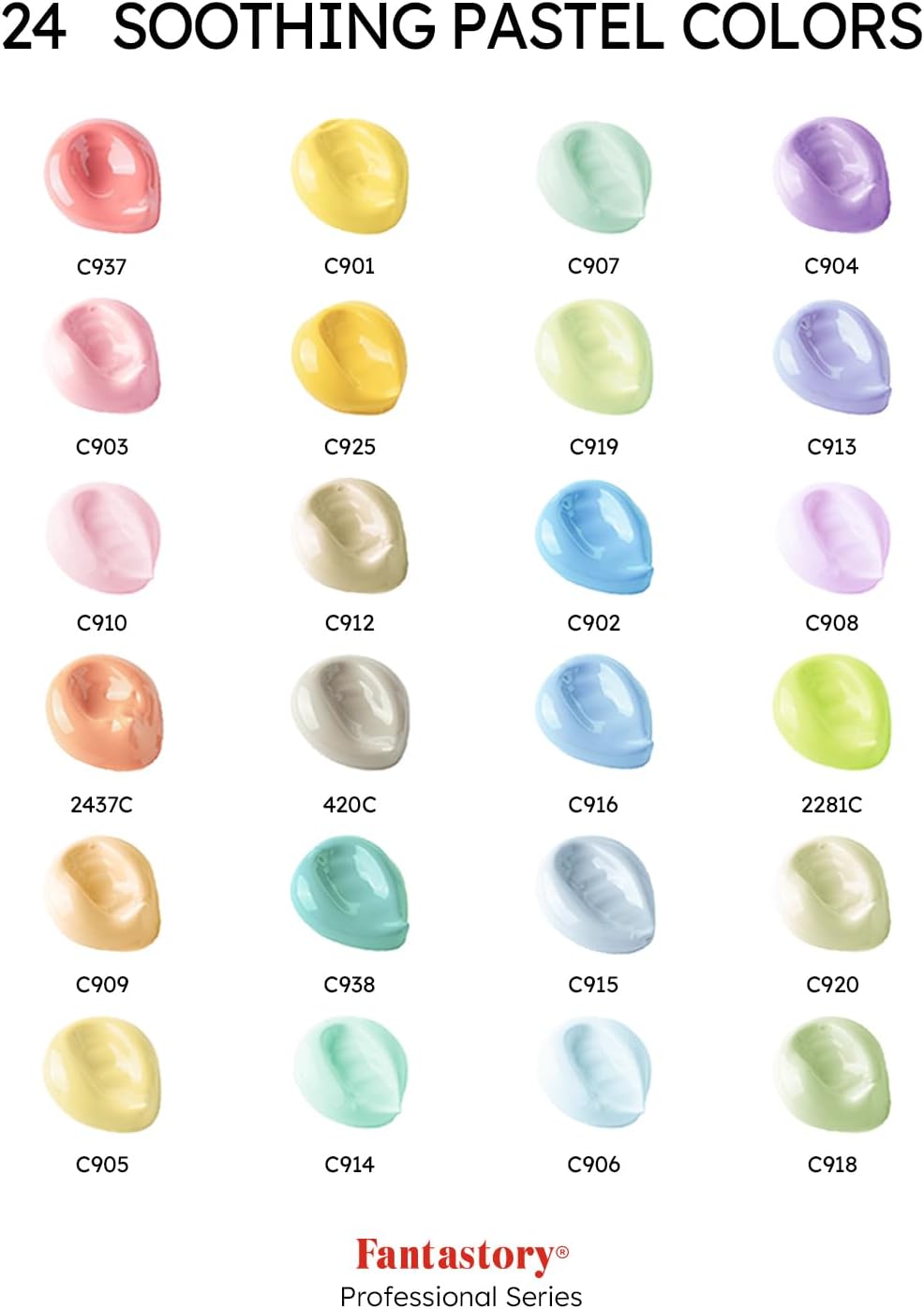 Fantastory Pastel Acrylic Paint Set+12 Brushes, 24 x 2oz Pastel Colors Art Craft Paint for Artists, Halloween Decorations, Canvas Ceramic Wood Rock Painting Supplies Kit [Professional Series]