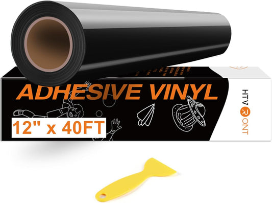 HTVRONT Black Permanent Vinyl, 12" x 40 FT Black Adhesive Vinyl Roll for All Cutting Machine, Silhouette, Cameo Cutters, Signs, Scrapbooking, Craft, Die Cutters (Glossy Black)