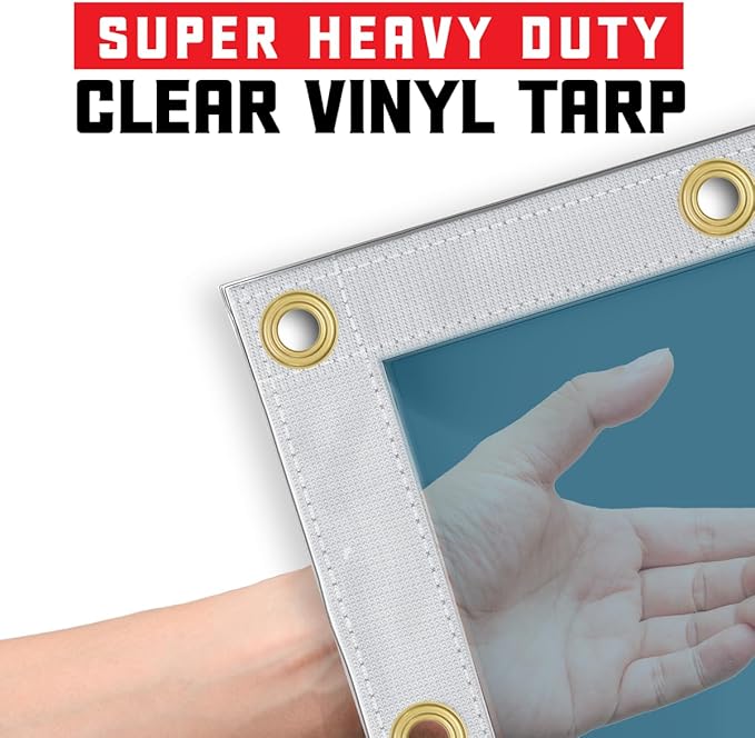 Core Tarps 20 Mil Extreme Heavy Duty Clear Tarp with Gromments - 12x24ft Super Clear Tarps Heavy Duty Waterproof Vinyl Tarpaulin, Transparent Tarp for Outdoor, Camping & Construction, Clear Blue