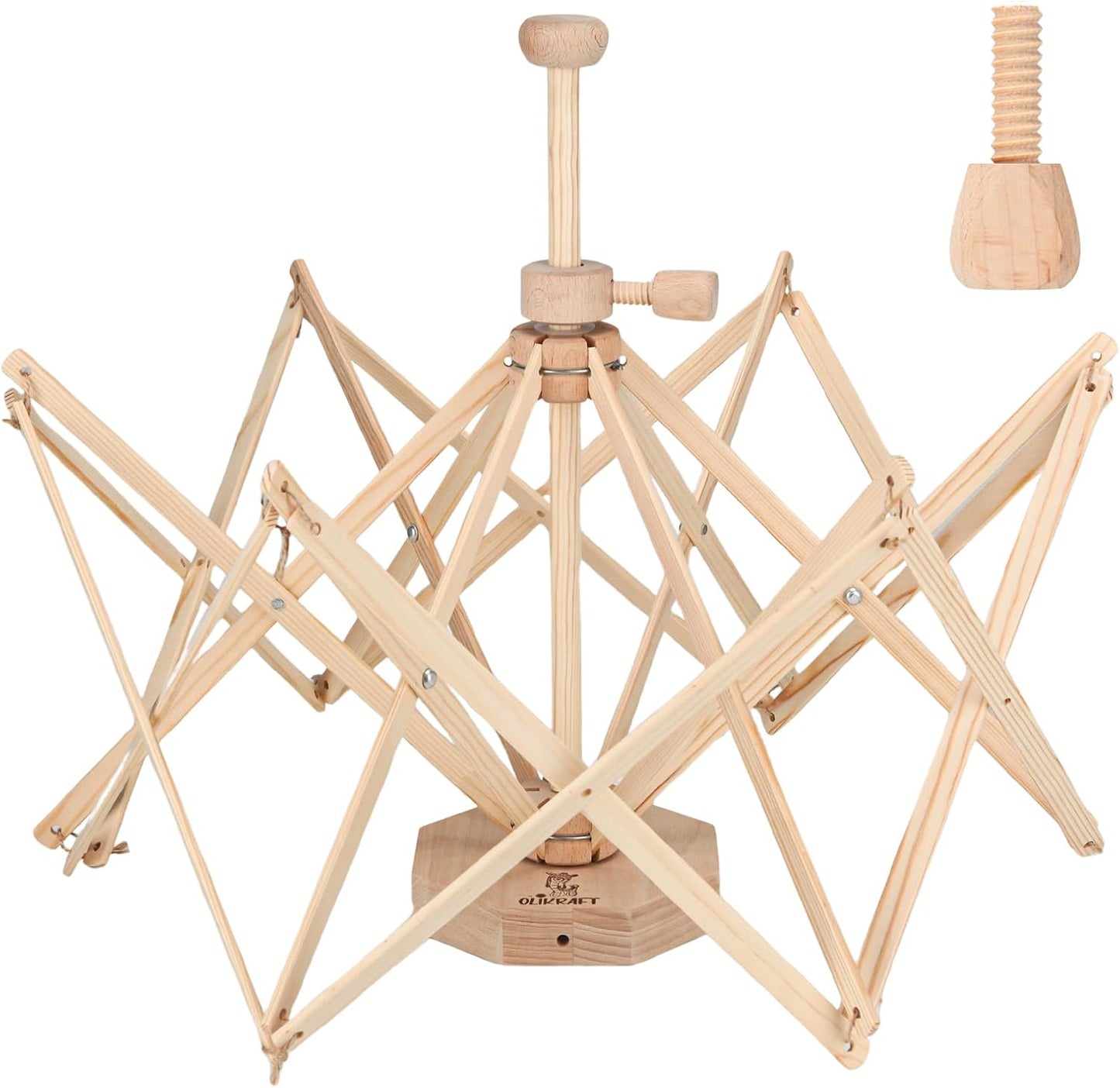 Olikraft Wooden Yarn Swift | Lightweight Reverse Yarn Umbrella Swifts | Ball Swift | Skein Winder | No Clamp Required (Patented)