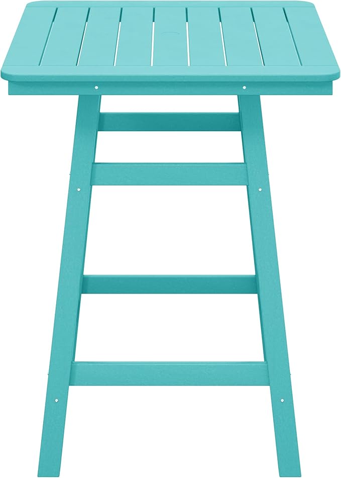 Costaelm Outdoor Bar Table, 37" Counter Height Square Patio Cocktail Bar Table with Umbrella Hole, Patio Bistro Dining Pub Table for Front Porch Deck Backyard Garden, Turquoise