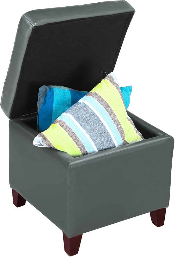 Homebeez Tufted Faux Leather Storage Ottoman Square Cube Foot Rest Stool with Flip Top (Grey)
