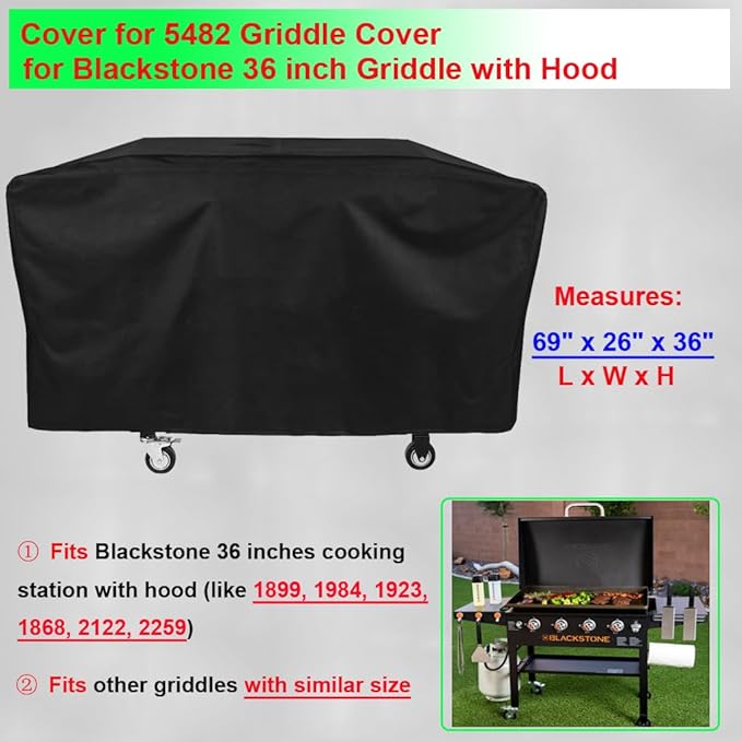 Griddle Cover for Blackstone 36 inches Cooking Station with Hood, 600D Heavy Duty Waterproof Flat Grill Cover for Blackstone 5482 36in Griddle Cover Replacement
