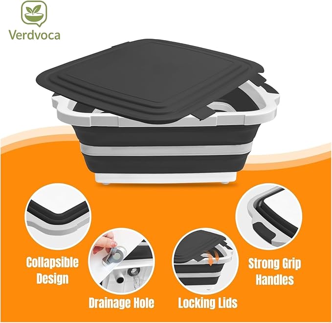 16L Black Collapsible BBQ Prep Tub with Locking Lids & 21 Inch Tyvek Black BBQ Blanket for Resting Meat